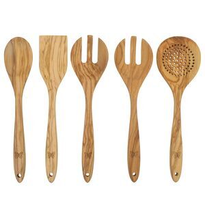 Pioneer Woman 5-Pc Olivewood Kitchen Cooking Utensil Tool Set Natural Color Gift
